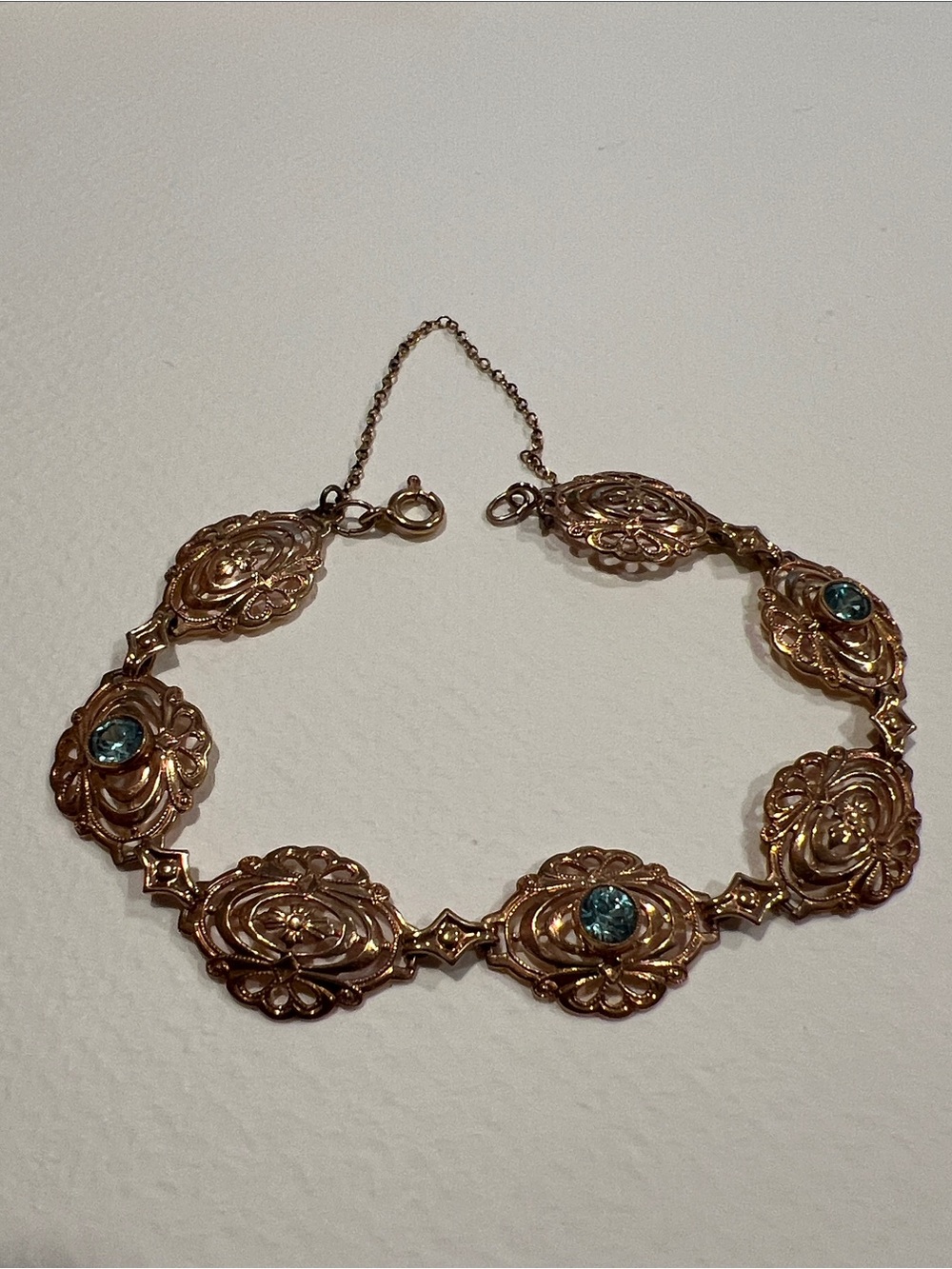 10k Gold Topaz Filigree Link Bracelet